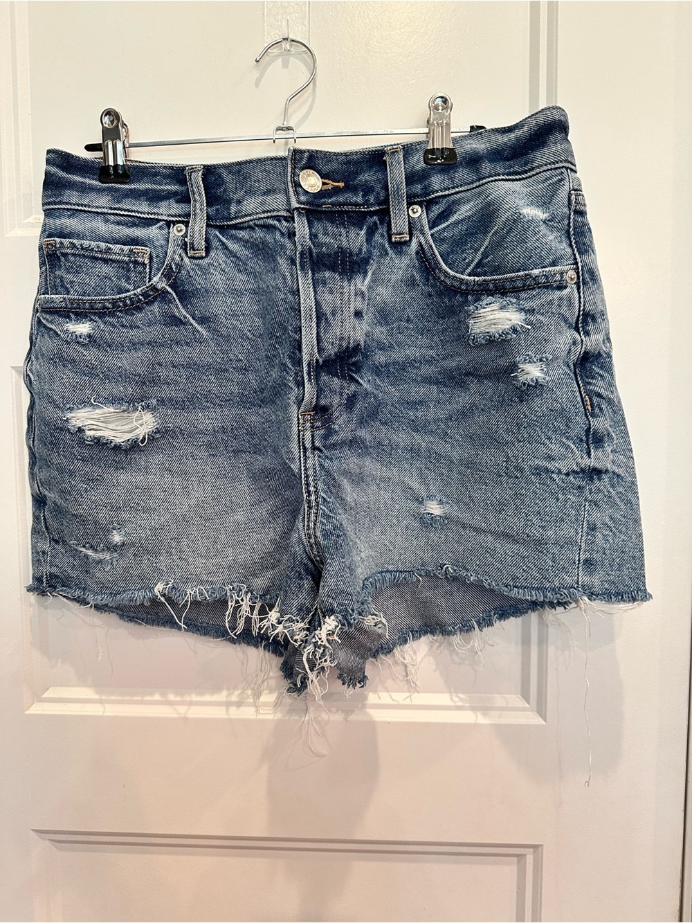 Express Distressed High-Rise Denim Shorts - Blue